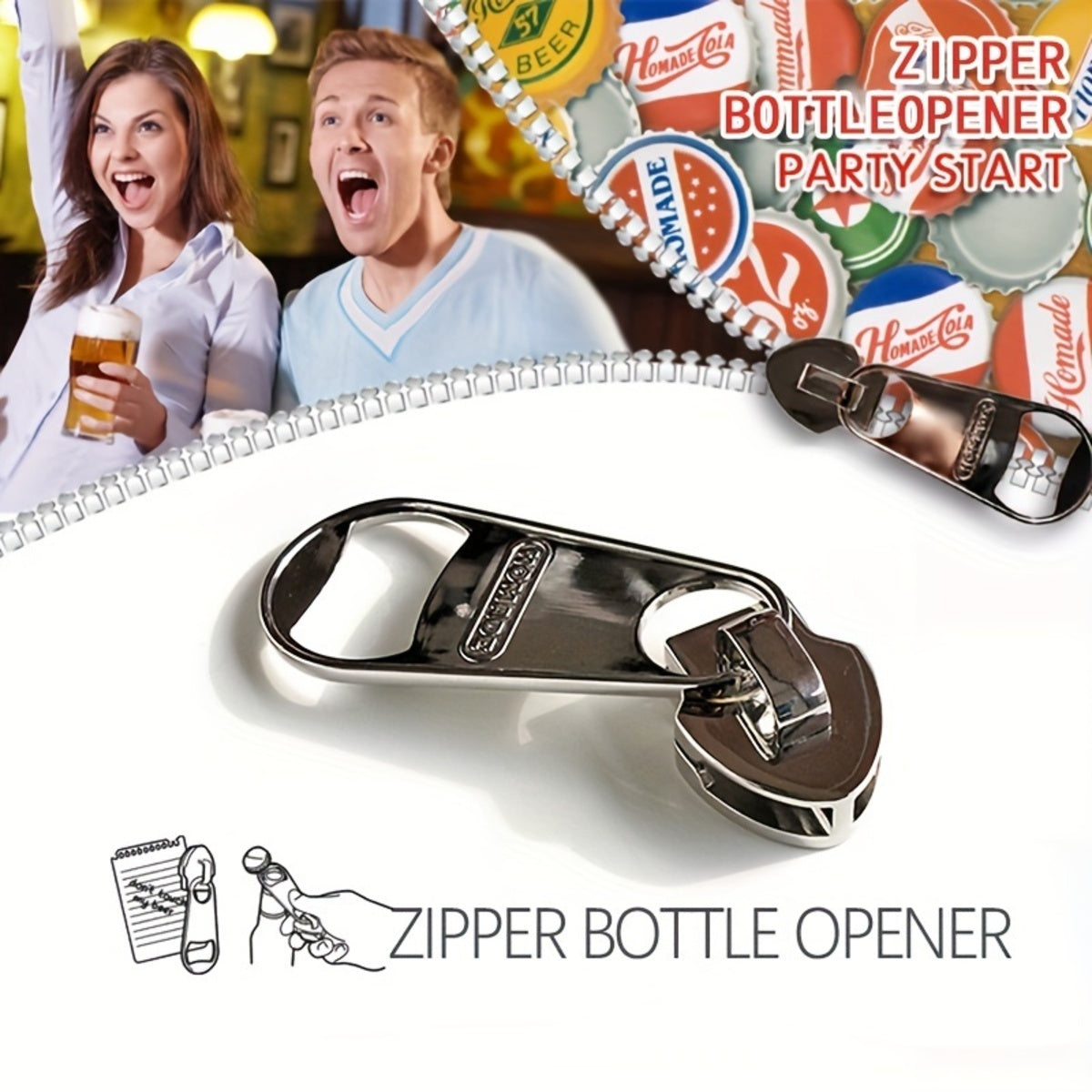 Large Magnetic Zipper Bottle Opener
